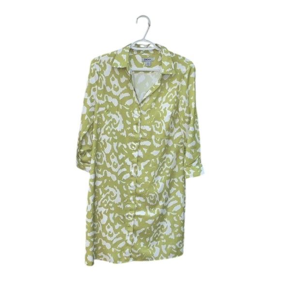 Dkny Dresses & Skirts - DKNY Olive and White Patterned Shirt Dress